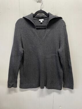 J. Jill Women's Ribbed Knit Long Sleeve Pullover Sweater 2X V-Neck Spread Collar